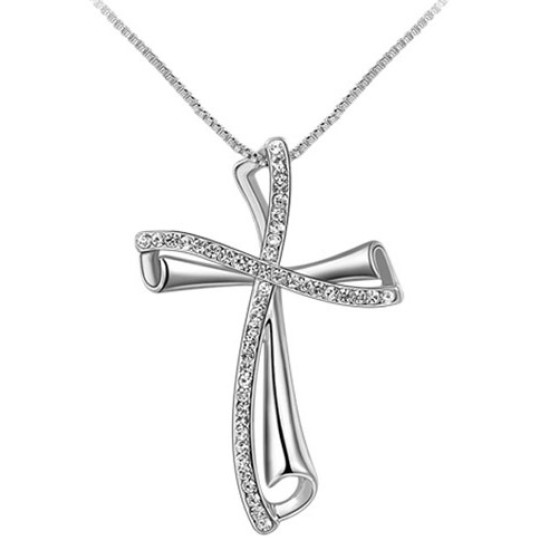 Womens White Gold Czech Stone Cross Womens White Gold Czech Stone Cross