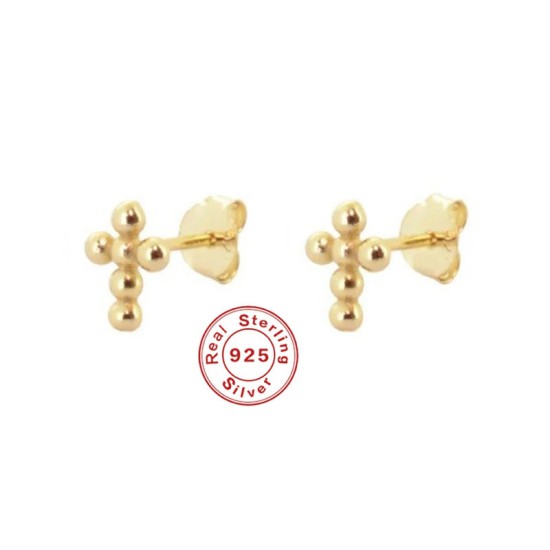 Gold Colored Round Bead Cross Stud Earrings Gold Colored Round Bead Cross Stud Earrings