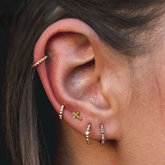 Gold Colored Round Bead Cross Stud Earrings Gold Colored Round Bead Cross Stud Earrings