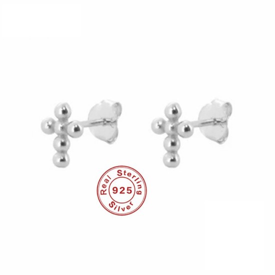 Sterling Silver Round Bead Cross Stud Earrings Sterling Silver Round Bead Cross Stud Earrings