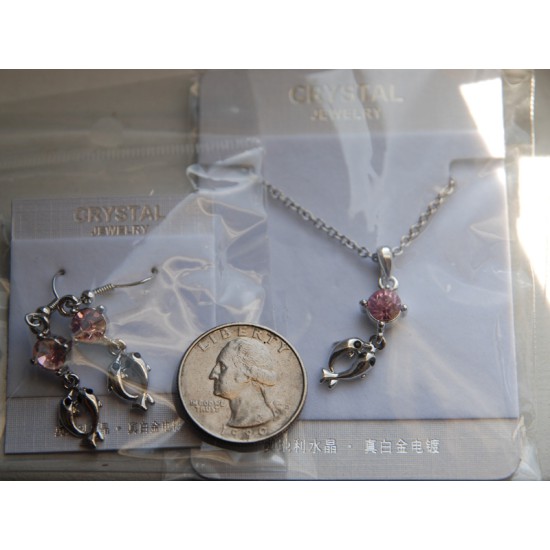 Dolphin Necklace and Earring Set (Pink) Dolphin Necklace and Earring Set (Pink)