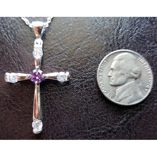 Silver Plated Cross Pendant CZ Amethyst Silver Plated Cross Pendant CZ Amethyst