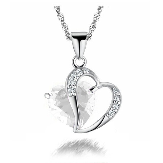 18K Gold Plated Zircon Crystal Heart Pendant Necklace-Clear 18K Gold Plated Zircon Crystal Heart Pendant Necklace-Clear