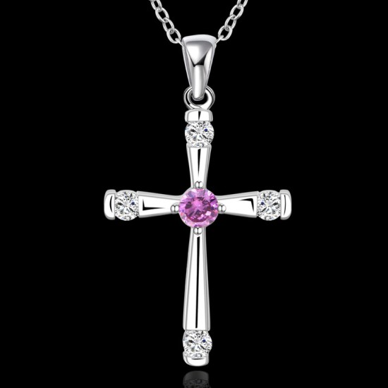 Silver Plated Cross Pendant CZ Amethyst Silver Plated Cross Pendant CZ Amethyst